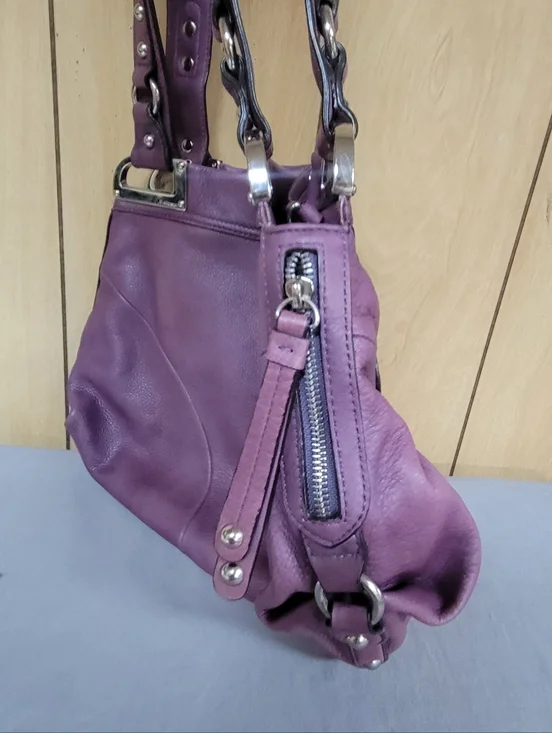 B. Makowsky Purple Naked Leather Shoulder Bag - Picture 12 of 15